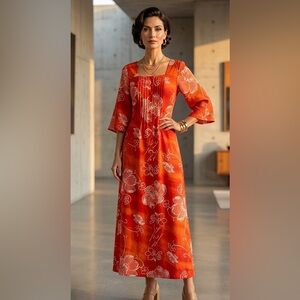 Darina Honolulu Vintage Hawaiaan Dress Mumu Maxi One Size Red Floral Tiki